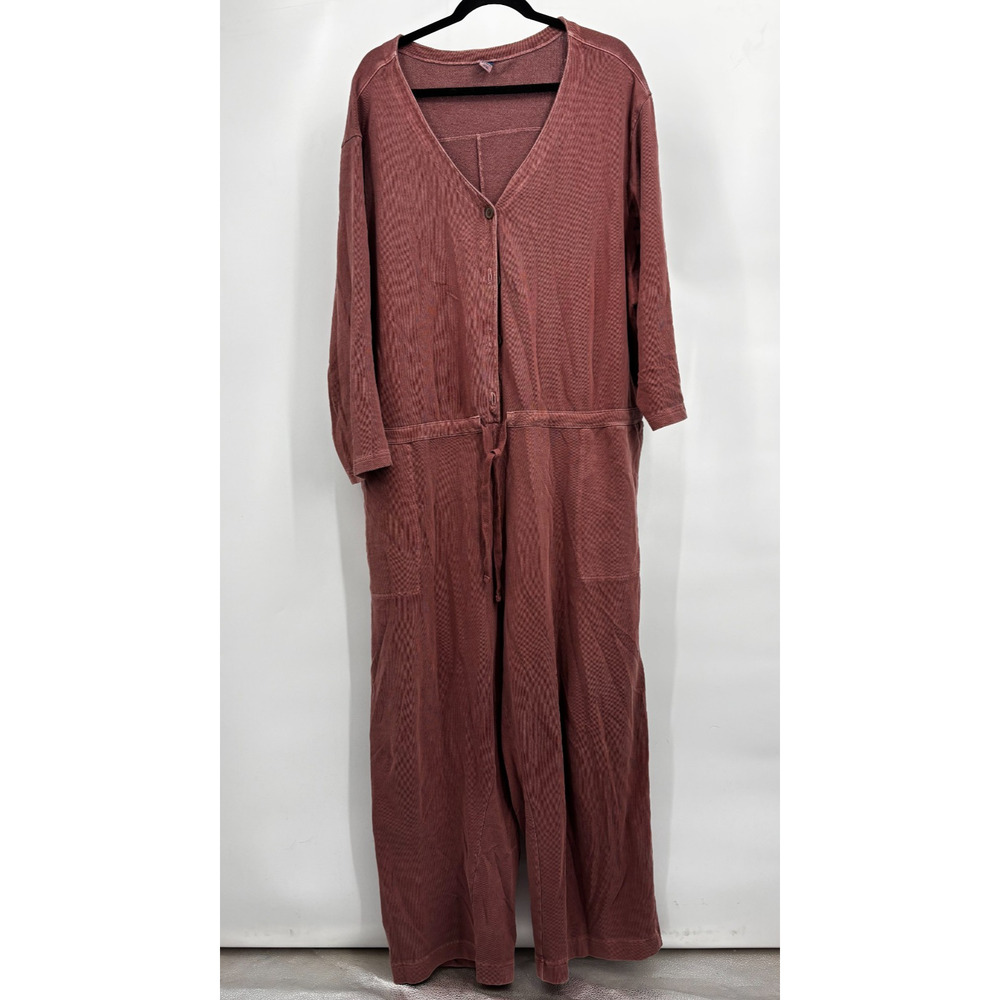 Old Navy Womens Jumpsuit Mauve French Terry Button Long Sleeve Drawstring Sz 3X